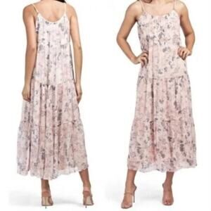 Elena Baldi Made In Italy Silk Blend Floral Maxi Dress Tiered- Blush -Sz M NWT